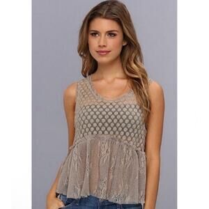 Free People Blouse Size Medium Varsity Lace Peplum Top Boho Chic Romantic Brown